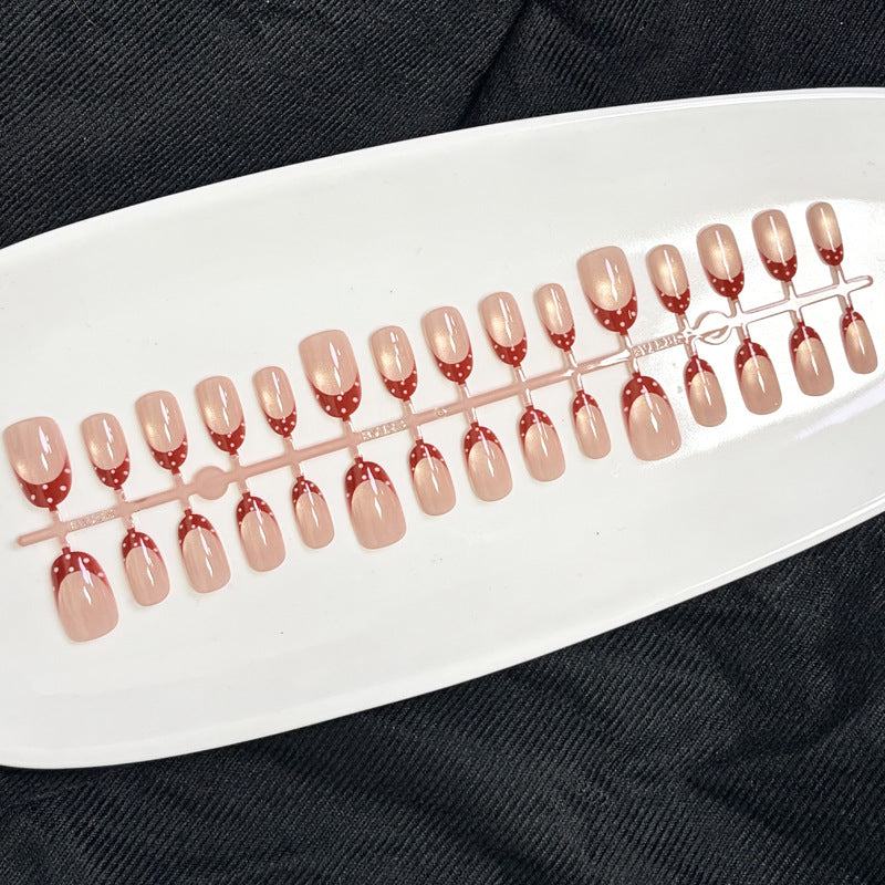Elegant French Tip Press-On Nail Set with Dotted Accents Bowlift