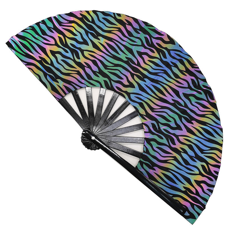 Ladies fan made of lightweight fabric with colorful geometric design Bowlift