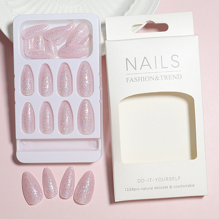 Glittery Almond-Shaped Press-On Nails Set Bowlift