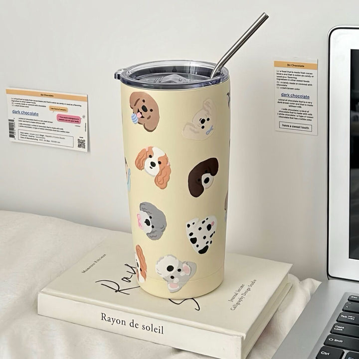 Women's insulated drinking cup with secure silicone lid and fun dog design Bowlift