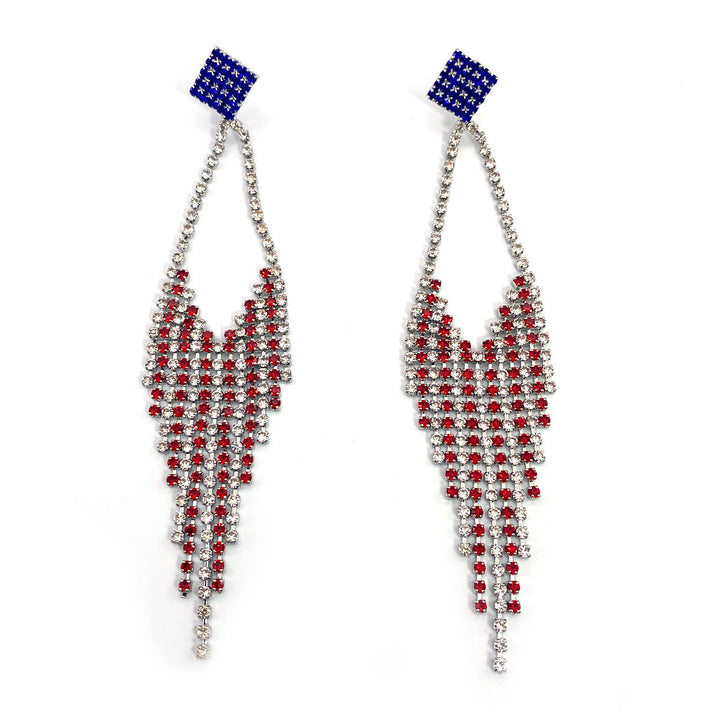 Ladies long sparkling crystal tassel earrings with geometric stud closure Bowlift