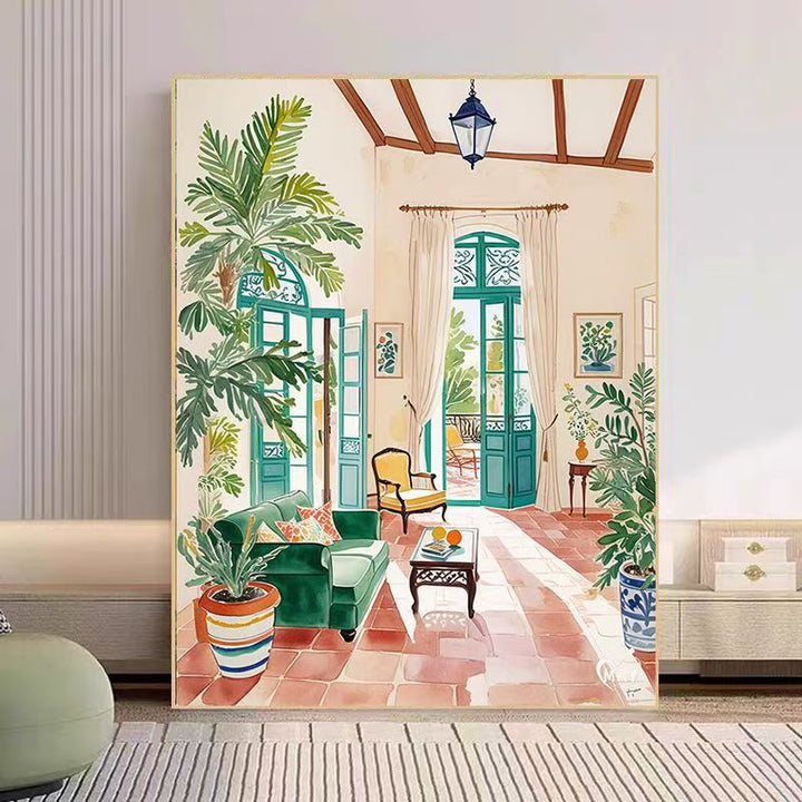 Cozy Living Room Watercolor Art Print Bowlift
