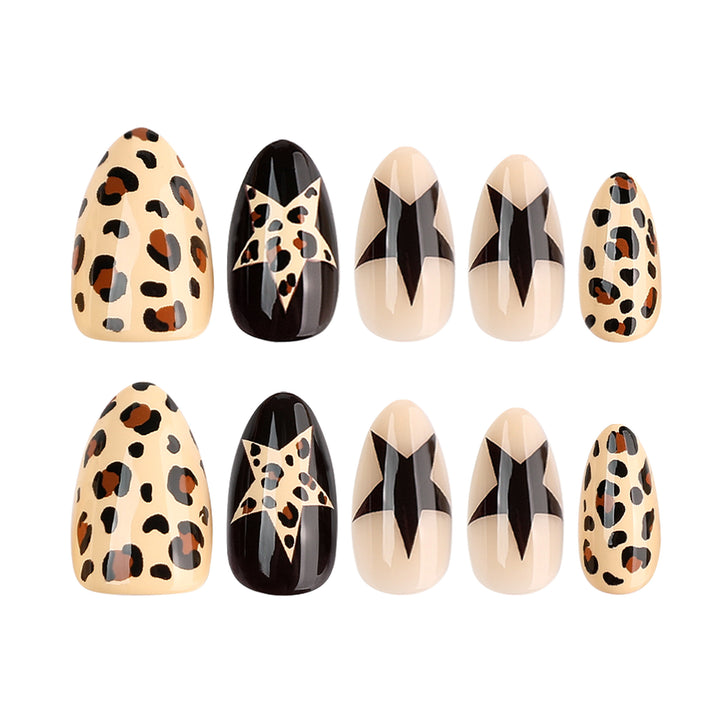 Artistic Nail Extensions with Leopard and Star Design Bowlift