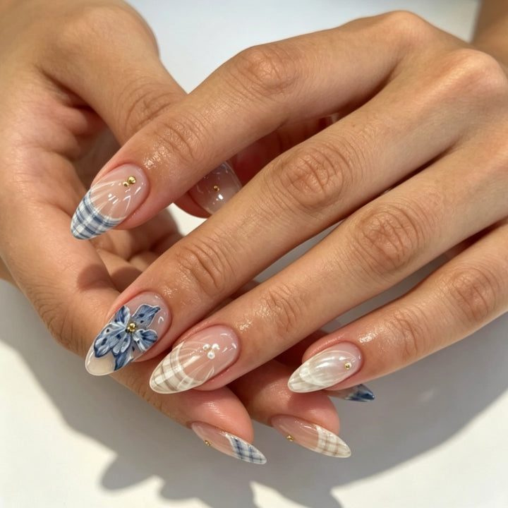 Artistic Floral Accent Press-On Nails Bowlift