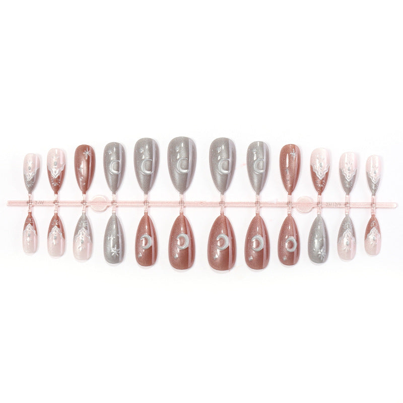 Decorative Press-On Nail Set with Unique Celestial Designs Bowlift