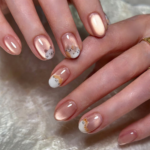 Creative nail art set with cute animal motifs and glitter accents Bowlift