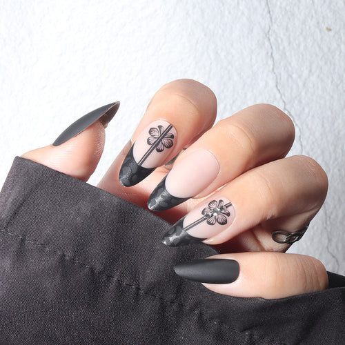 Floral Design Matte Long Stiletto Nails Bowlift