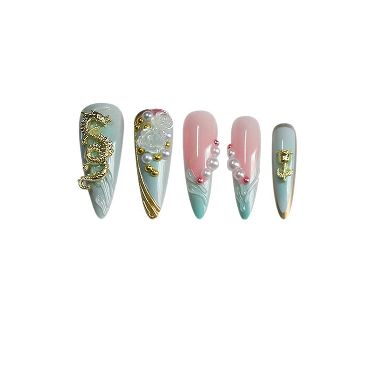 Decorative Long Stiletto Press-On Nail Art Bowlift