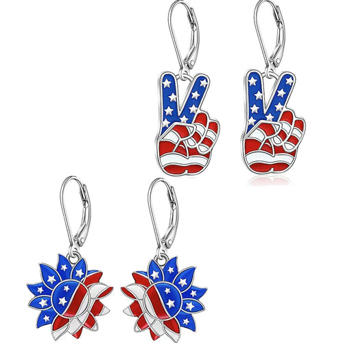 Women's patriotic earrings Peace-Hand with enamel and folding hook clasp Bowlift