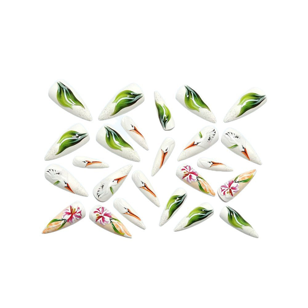 Artistic 3D Nail Tips with Floral Pattern Bowlift