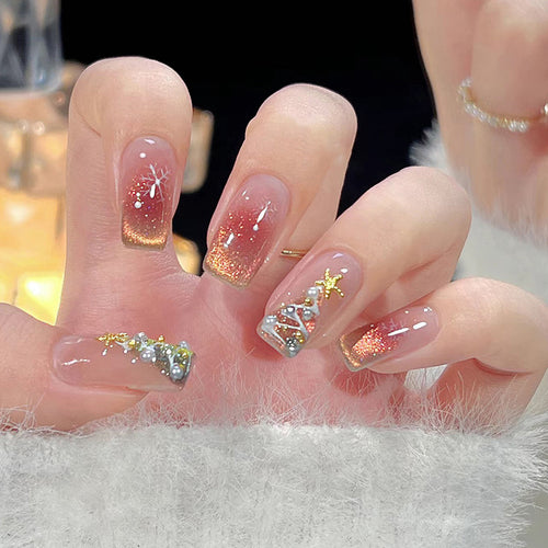 Holiday-Themed Press-On Nail Set with Beautiful Decorative Embellishments Bowlift