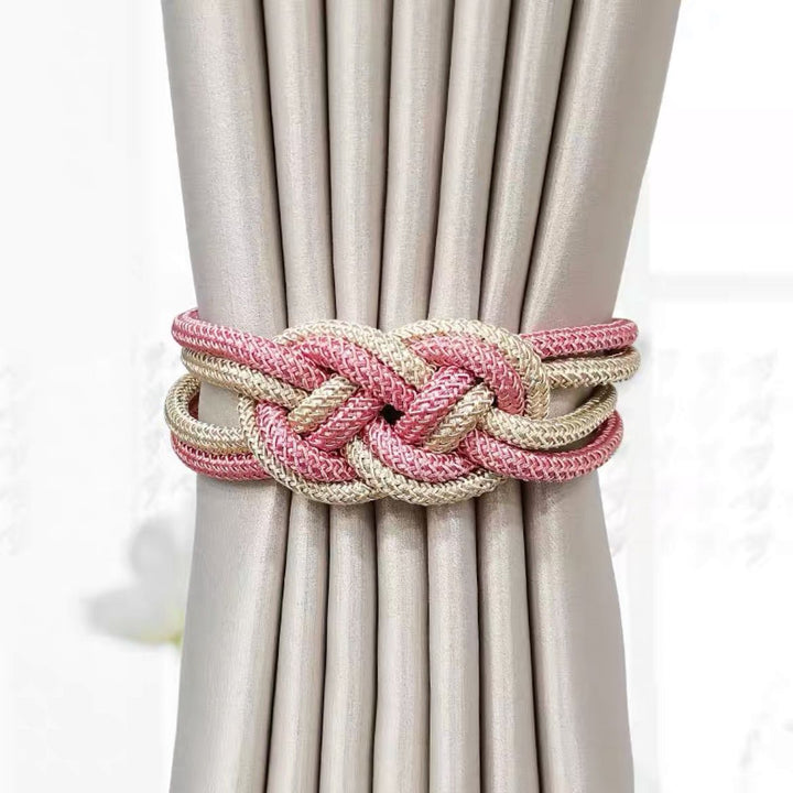 Decorative curtain tieback with braided design Bowlift