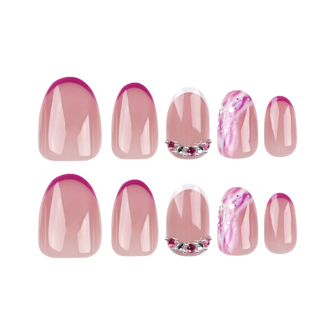 Elegant artificial nails with glamorous gradient colors and rhinestone accents Bowlift
