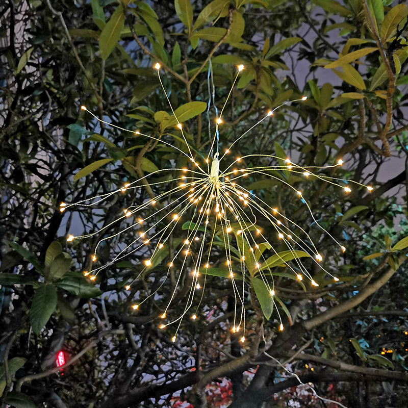 Solar-Powered Starburst Hanging LED Garden Lights With Waterproof Firework-Shaped Clusters And Automatic Dusk-To-Dawn Sensor Bowlift