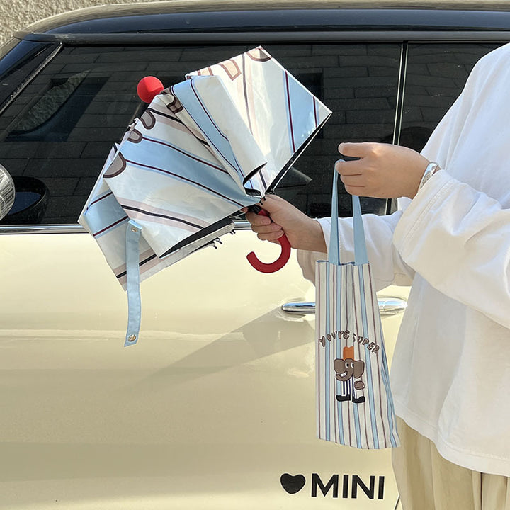 Ladies innovative folding umbrella with gentle leaf design and practical carrying pouch Bowlift