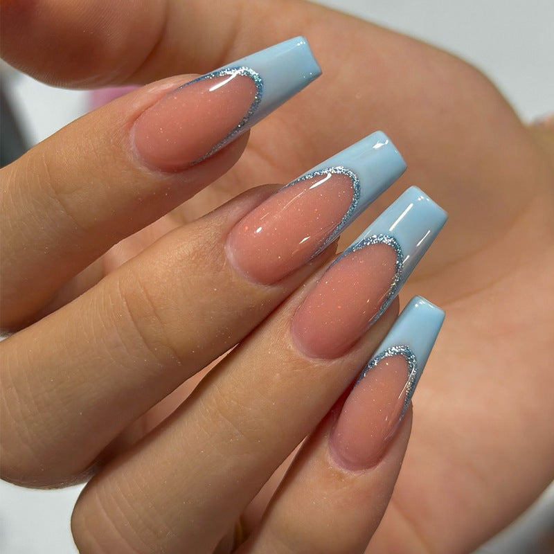 Elegant Two-Tone Press-On Nails with Glitter Accents Bowlift