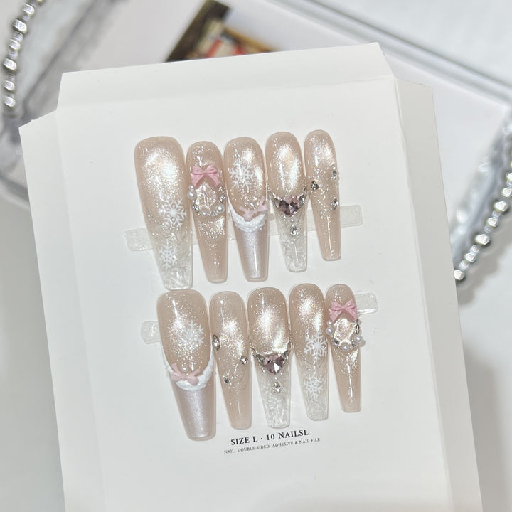 Decorative Stiletto Press-On Nail Set with Rhinestone and Glitter Accents Bowlift