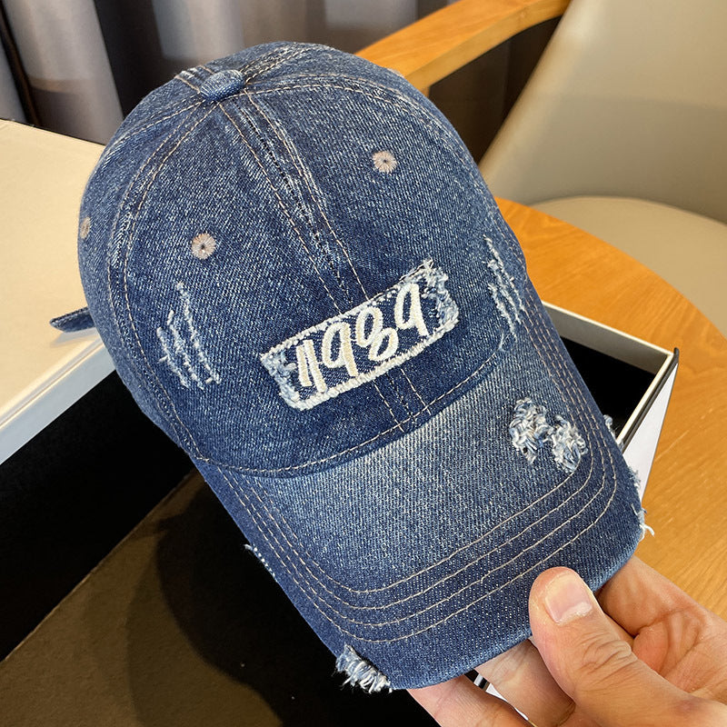 Women's Distressed Denim Baseball Cap Bowlift 1784188483
