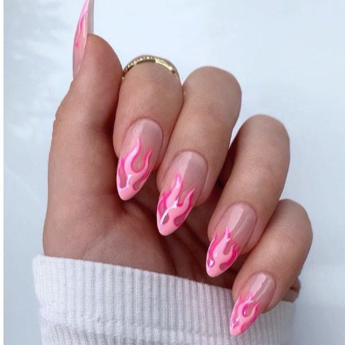 Artistic Flame Design Press-On Nails Bowlift