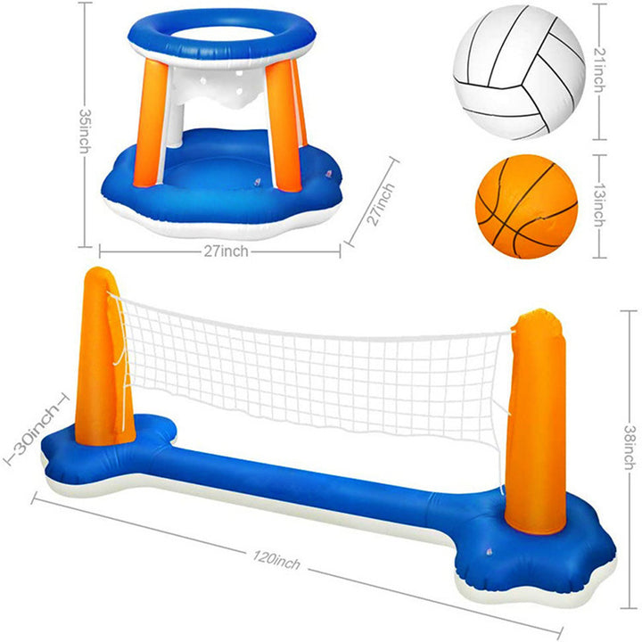 Unisex Inflatable Water Play Set with Volleyball and Basketball Net Bowlift