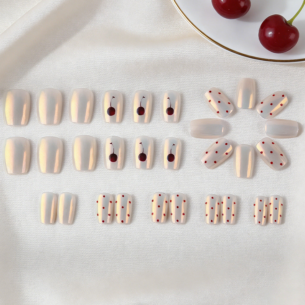 Artistic Cherry-Patterned Press-On Nail Set Bowlift