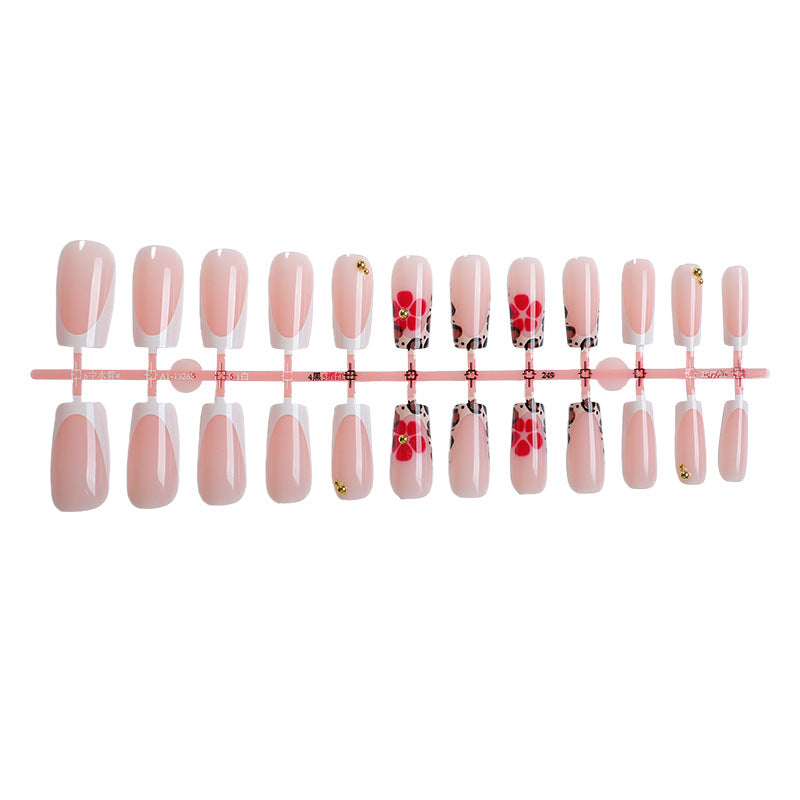 Acrylic Nail Set with Modern Floral and Leopard Designs Bowlift