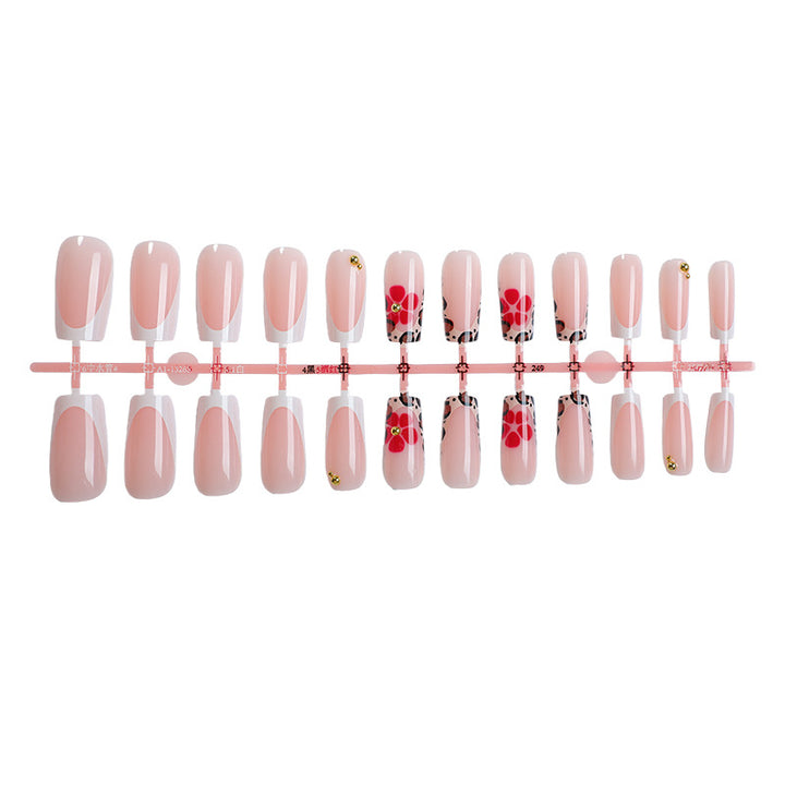 Acrylic Nail Set with Modern Floral and Leopard Designs Bowlift