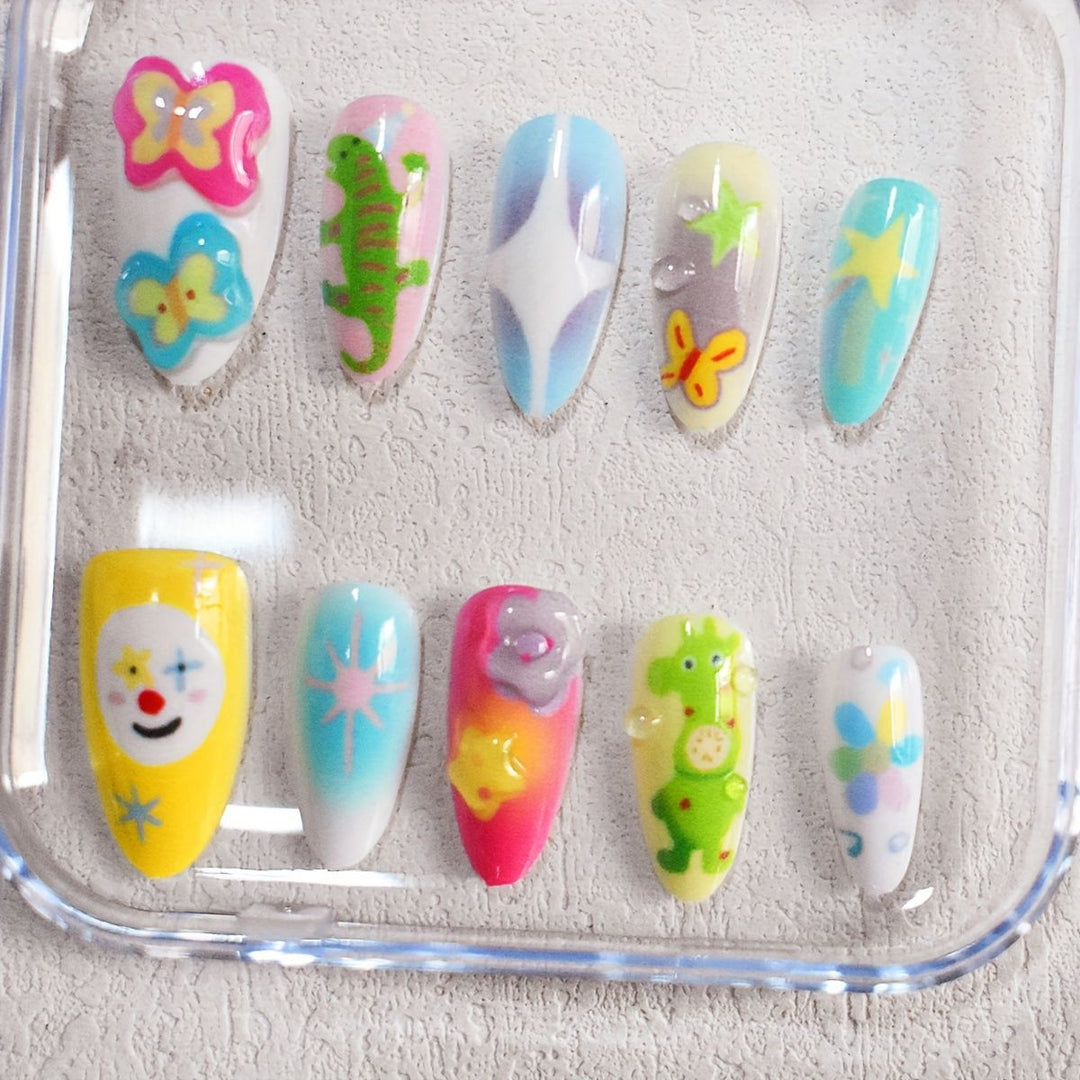 Playful Themed Press-On Nail Art Set Bowlift