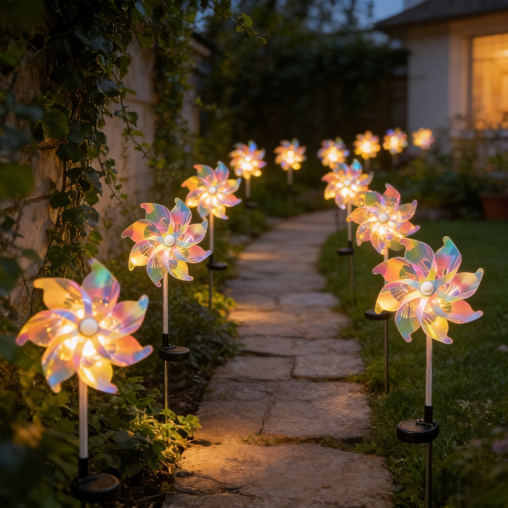 LED Solar-Powered Spinning Pinwheel Pathway Stake Lights Bowlift