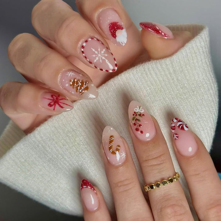 Artificial nail set with festive motifs and glitter accents Bowlift