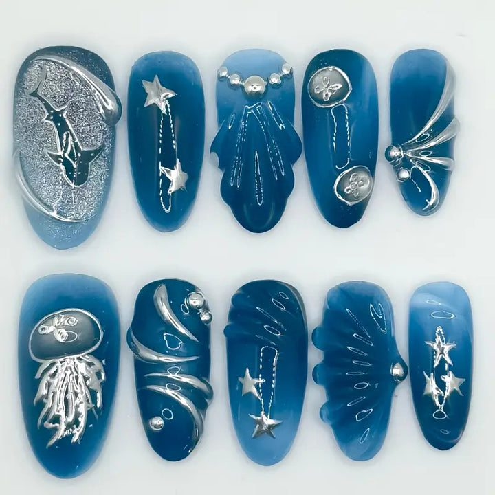 Artistic Ocean-Inspired Press-On Nail Extensions Bowlift