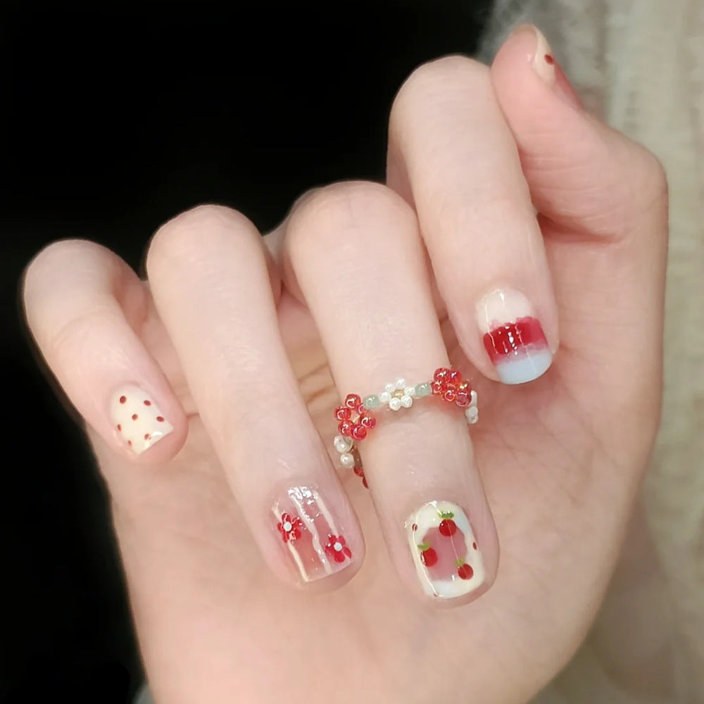 Artistic Floral and Gemstone Press-On Nail Set Bowlift