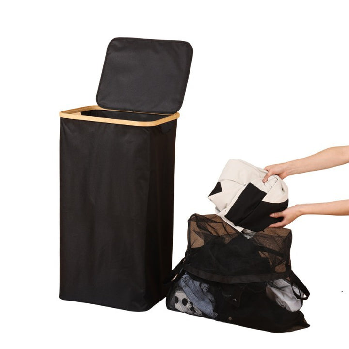 Elegant laundry container with practical lid and carrying system Bowlift