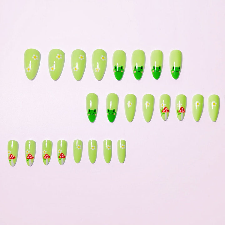 Artificial nails with cute frog and flower design Bowlift