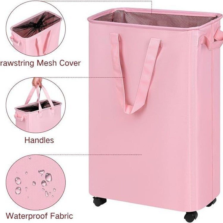 Foldable laundry basket with wheels and practical lid Bowlift
