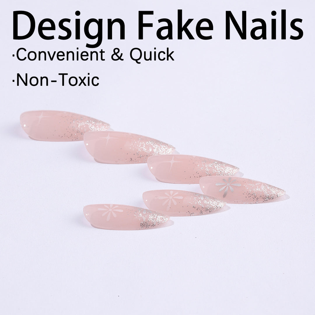 Nail art set with elegant glitter French design and artistic embellishments Bowlift
