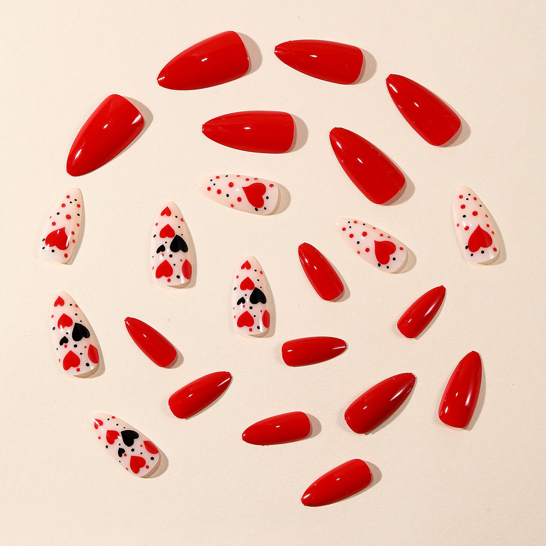 Heart-Themed Stiletto Nail Art Extensions Bowlift