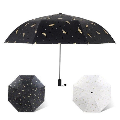Women's Foldable Elegant Umbrella with Artistic Feather Design Bowlift