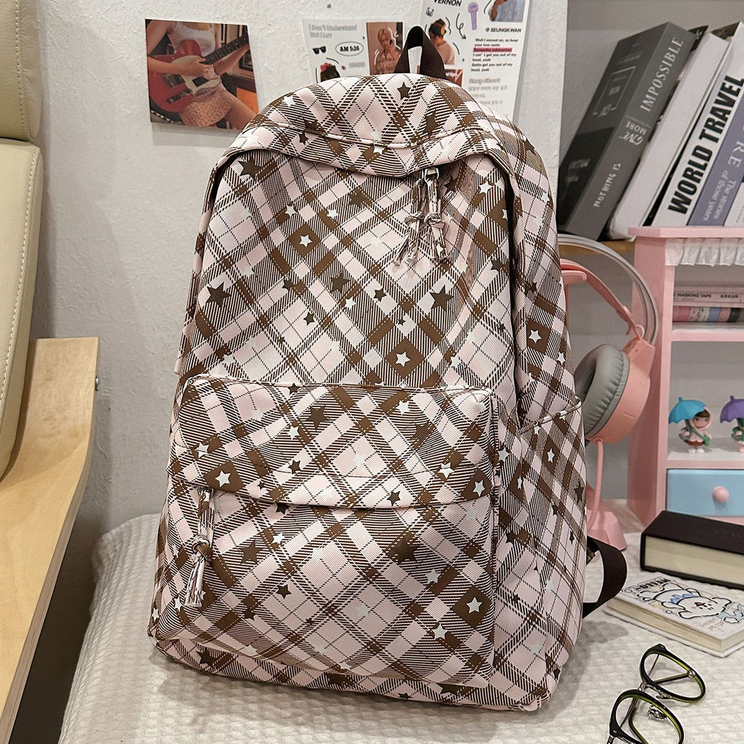 Backpack with Fashionable Check Pattern and Practical Compartments Bowlift