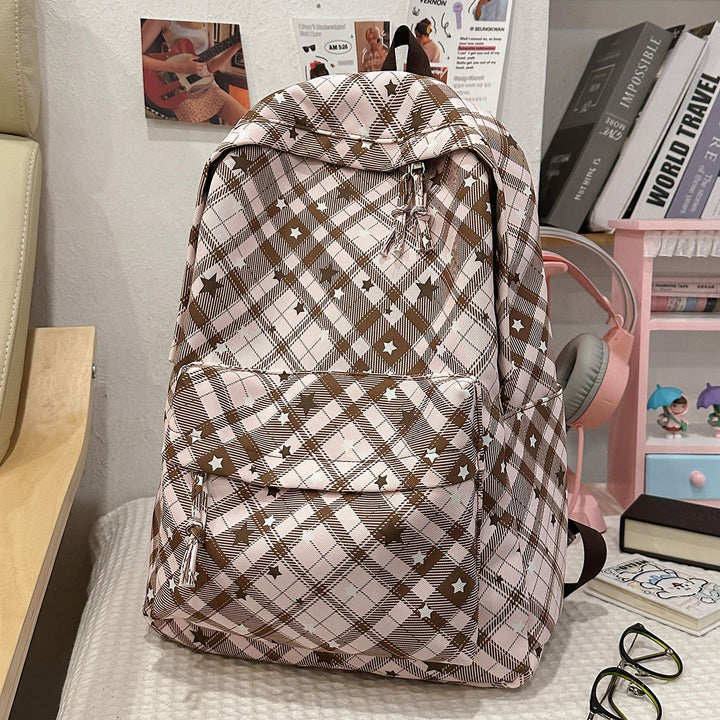 Backpack with Fashionable Check Pattern and Practical Compartments Bowlift