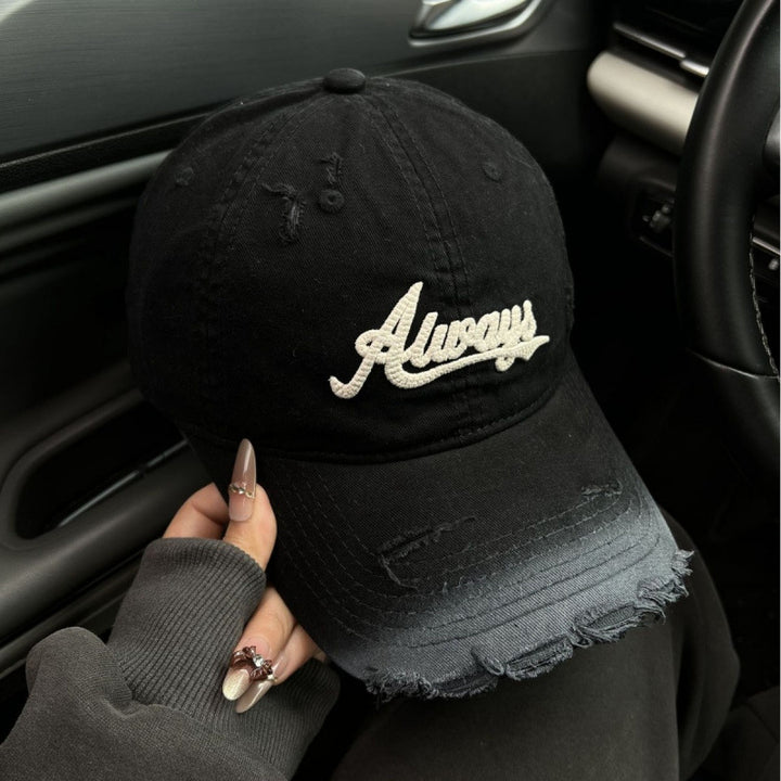 Women's Distressed Denim Style Baseball Cap Bowlift