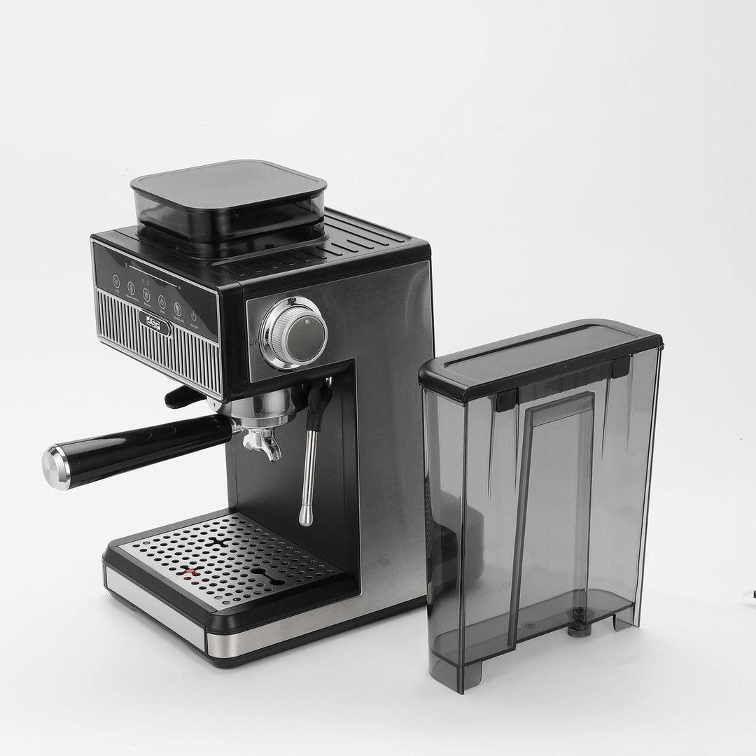 Espresso machine with integrated grinder and precise temperature settings Bowlift