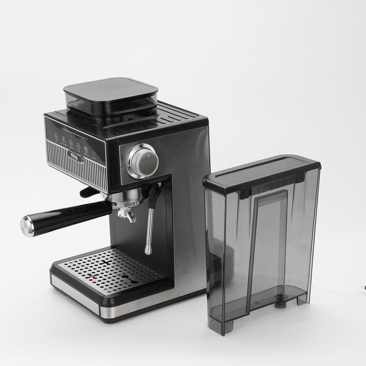Espresso machine with integrated grinder and precise temperature settings Bowlift