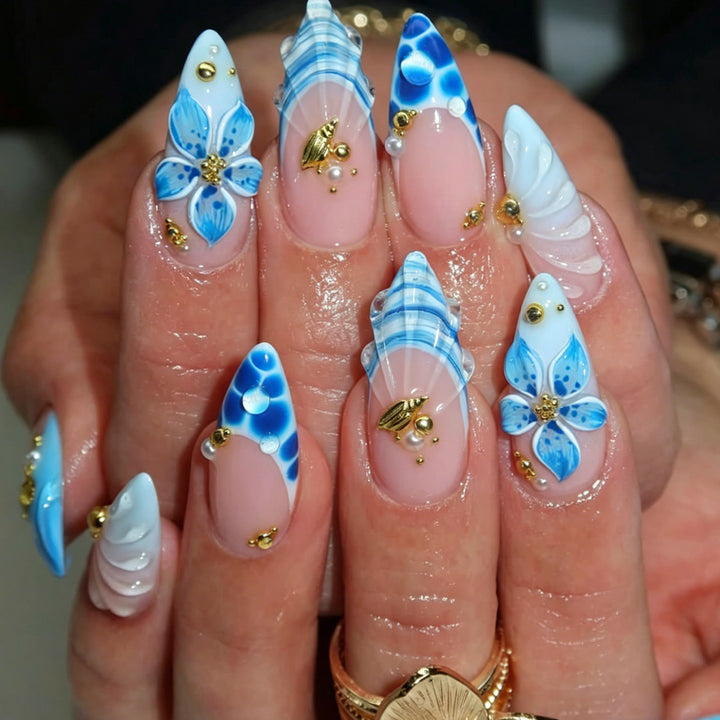Elegant Floral Art Acrylic Nail Extensions Bowlift