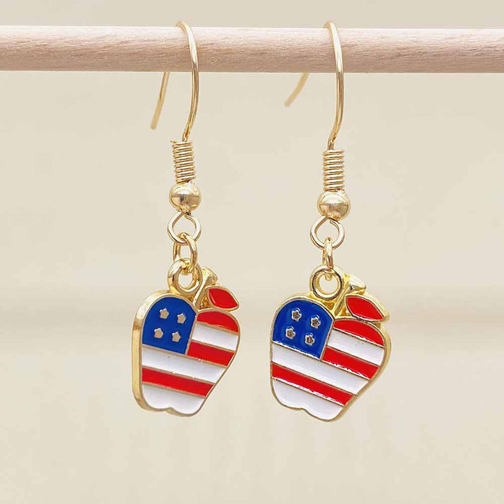 Women's Independence Day patriotic enamel flag dangle earrings with hypoallergenic fishhook wires Bowlift