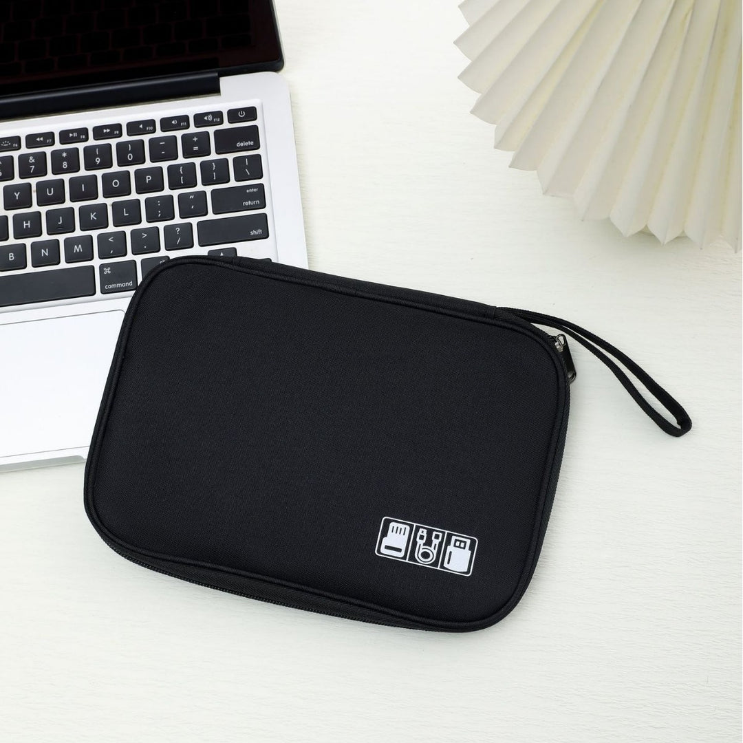 Padded Travel Electronics Organizer Pouch with Elastic Cable Loops & Mesh Pocket Bowlift