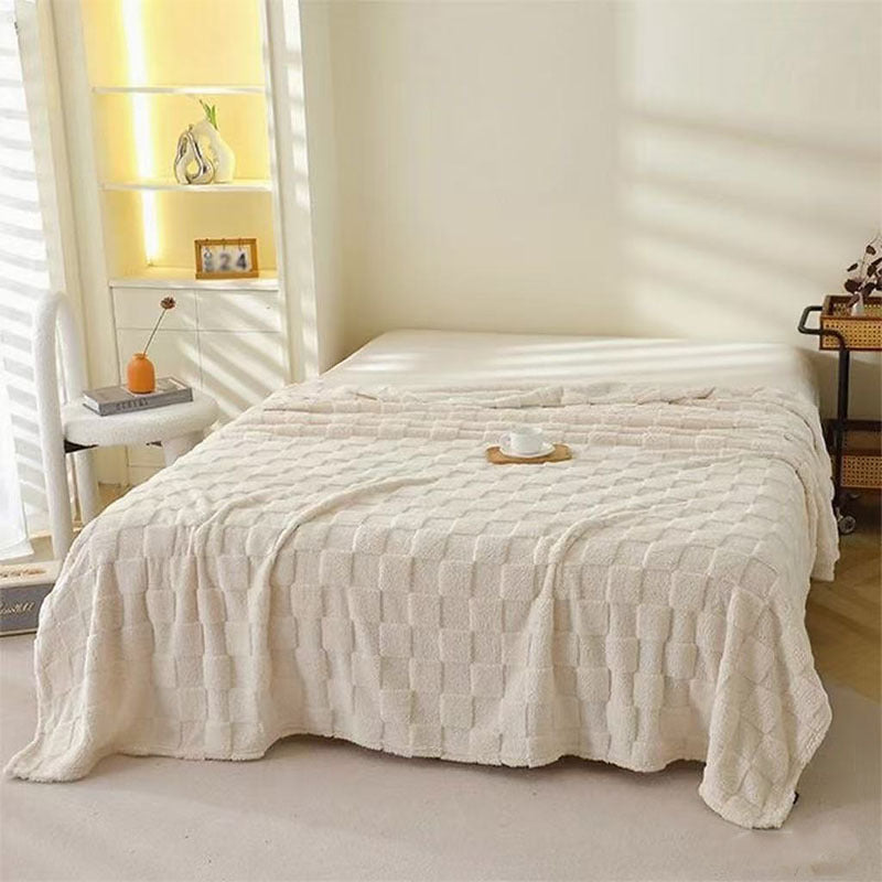 Women Plush Bedspread with Textured Design Bowlift