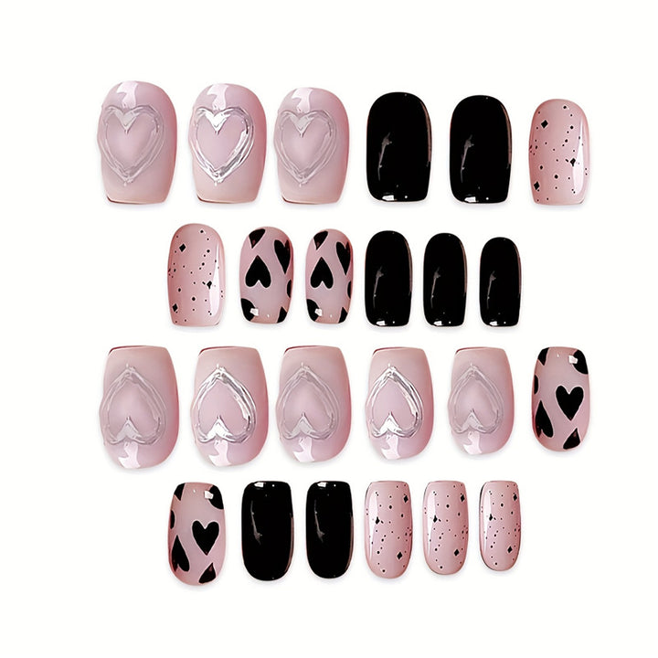 Artistic Heart-Themed Press-On Nail Set Bowlift