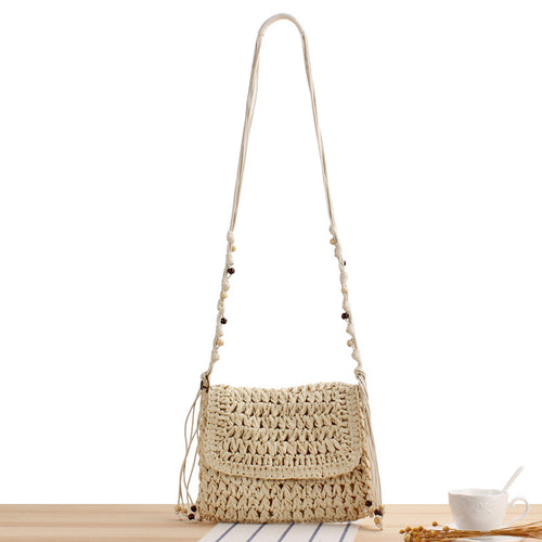 Braided Natural Material Handbag with Playful Fringes Bowlift
