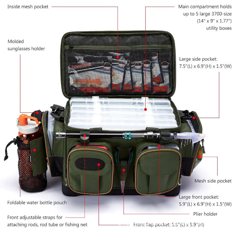 Multi-Compartment Fishing Gear Organizer Bag Bowlift